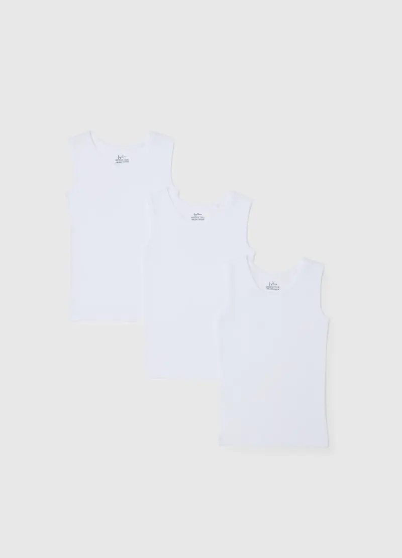 Tripack Canottiere Bianche Da Neonato In Puro Cotone, Unisex, Bianco