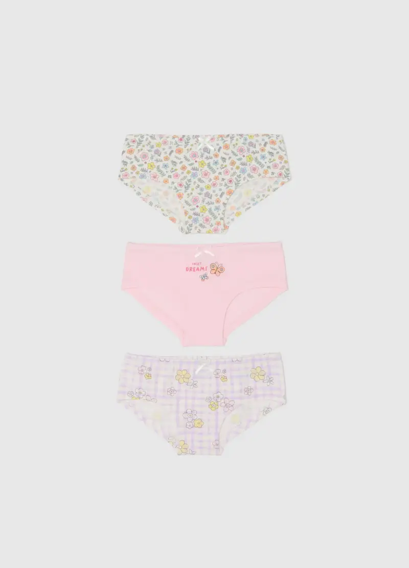 Tripack Mutandine In Misto Cotone Multicolor Da Neonata Con Fiori, Bambina, Multicolor