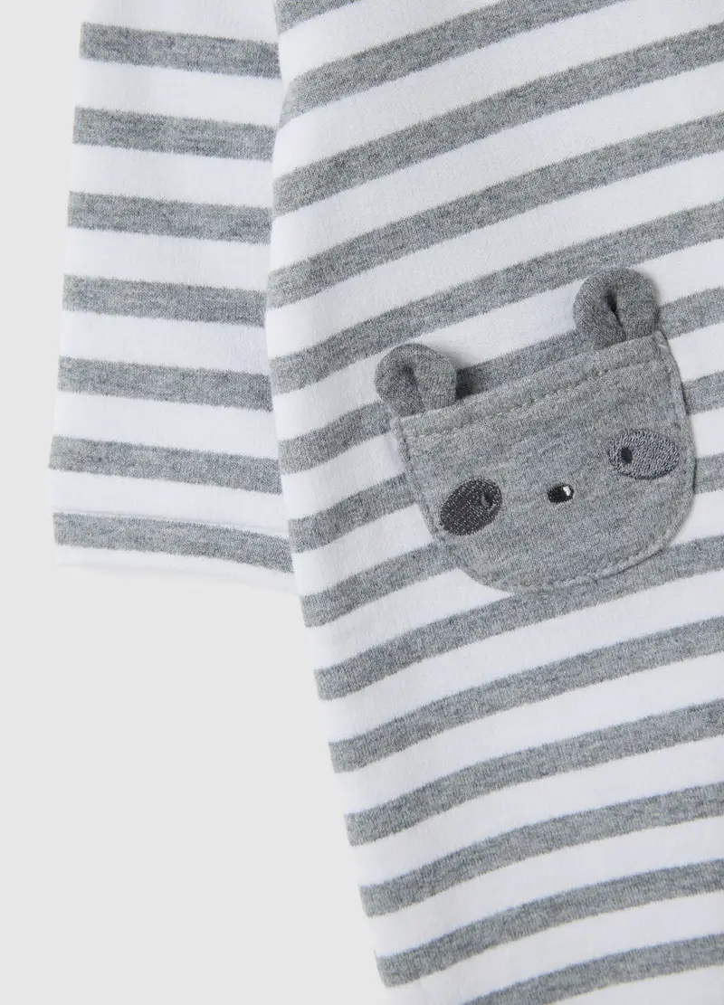 Tutina A Righe Bianche E Grigie Da Neonato In Puro Cotone, Unisex, Multicolor miniatura 3