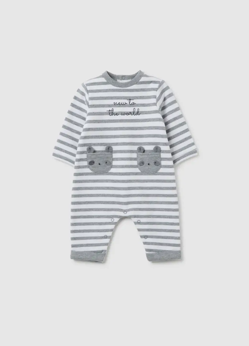 Tutina A Righe Bianche E Grigie Da Neonato In Puro Cotone, Unisex, Multicolor