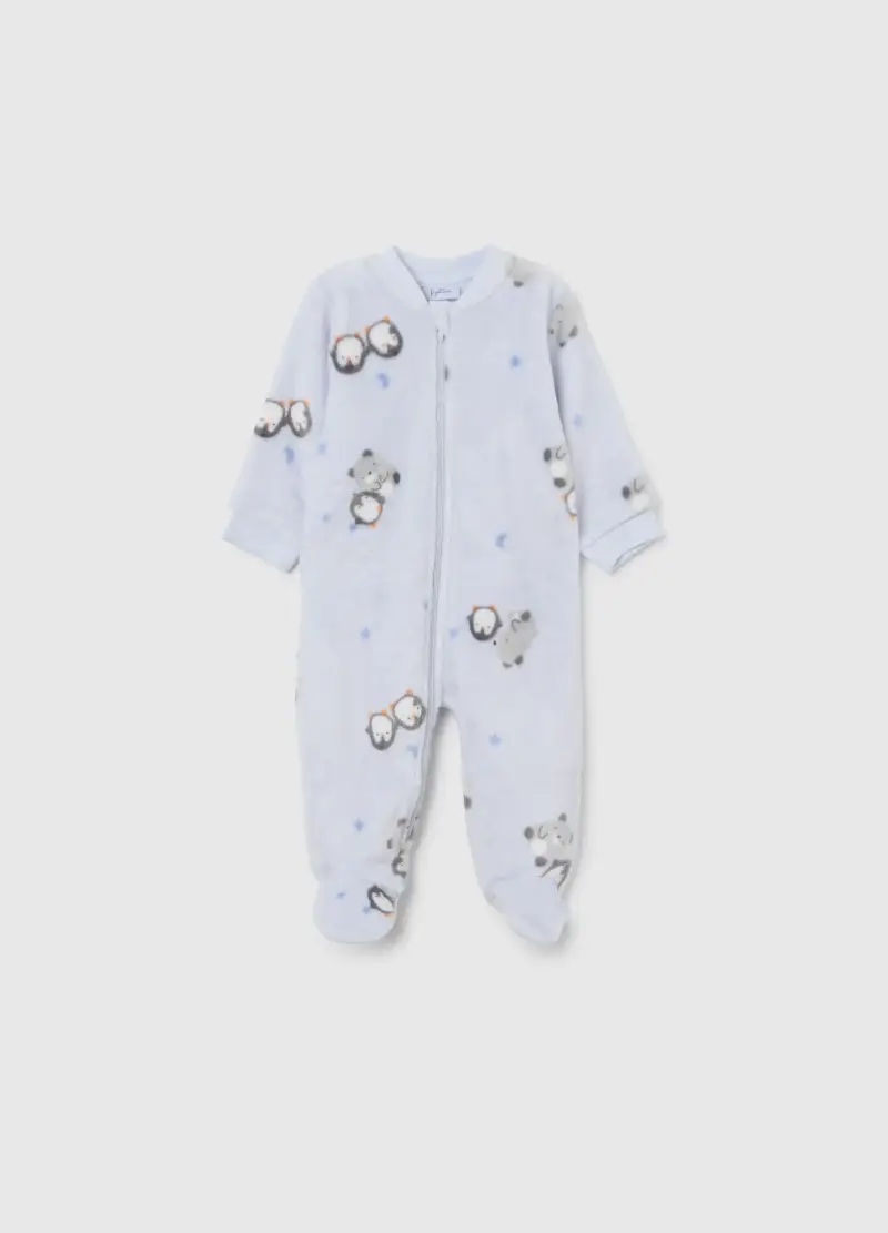 Tutina Azzurra Con Stampa Animaletti, Neonato, Azzurro