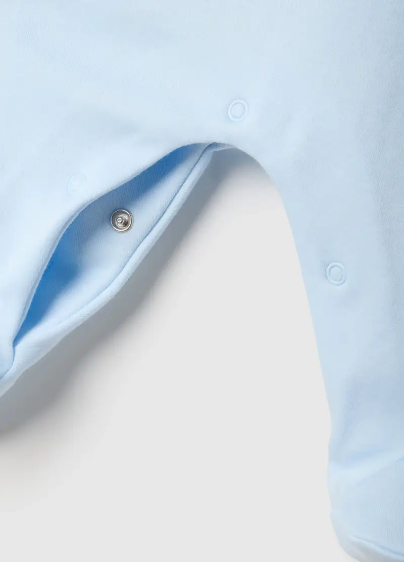 Tutina Azzurra In Puro Cotone Da Neonato Con Maniche Lunghe E Ricami, Azzurro miniatura 3