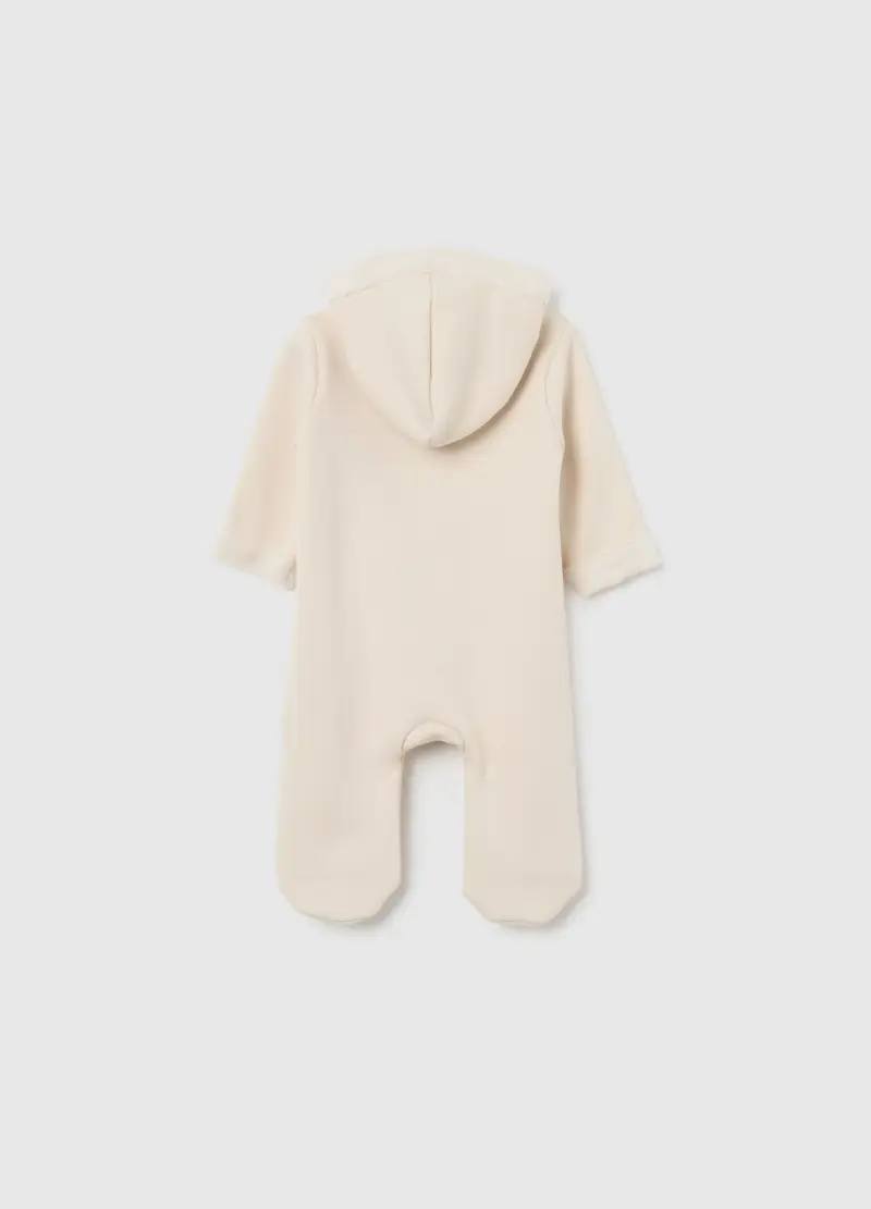 Tutina Beige Da Neonato Con Cappuccio E Zip, Unisex, Beige miniatura 2