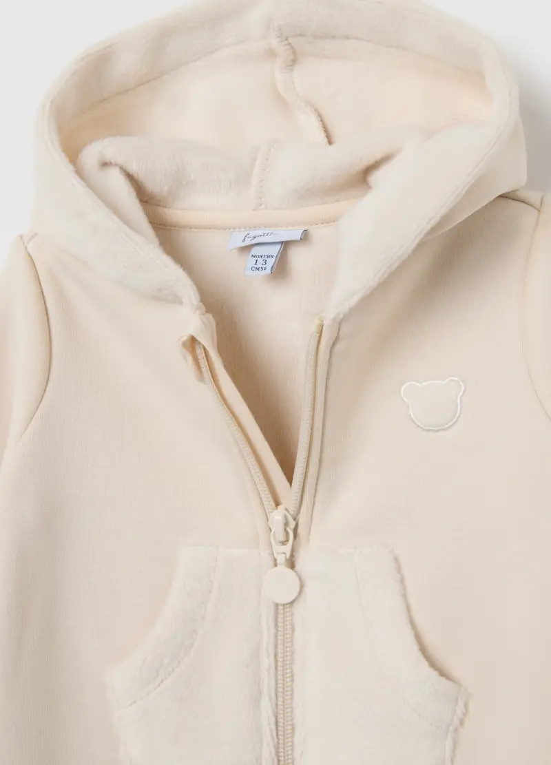 Tutina Beige Da Neonato Con Cappuccio E Zip, Unisex, Beige miniatura 3