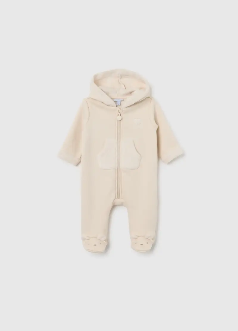Tutina Beige Da Neonato Con Cappuccio E Zip, Unisex, Beige