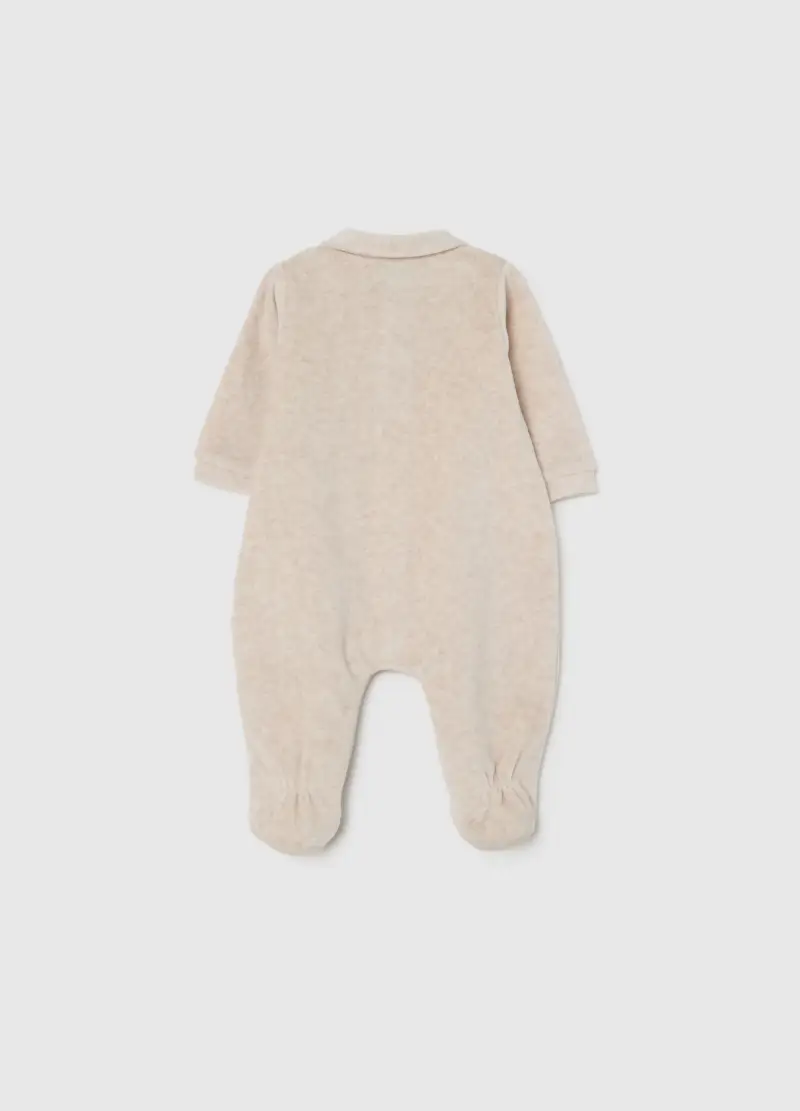 Tutina Beige In Velour, Unisex, Beige miniatura 2