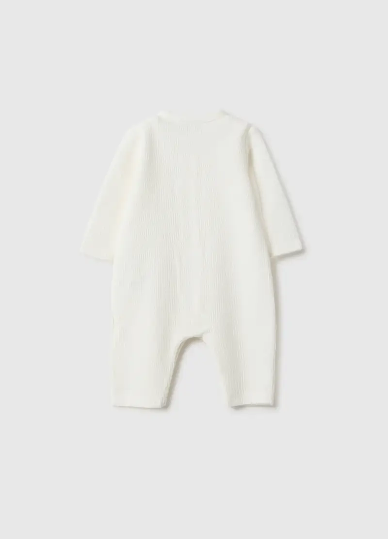 Tutina Bianca A Maniche Lunghe Da Neonato In Puro Cotone Con Bottoni, Unisex, Bianco miniatura 2