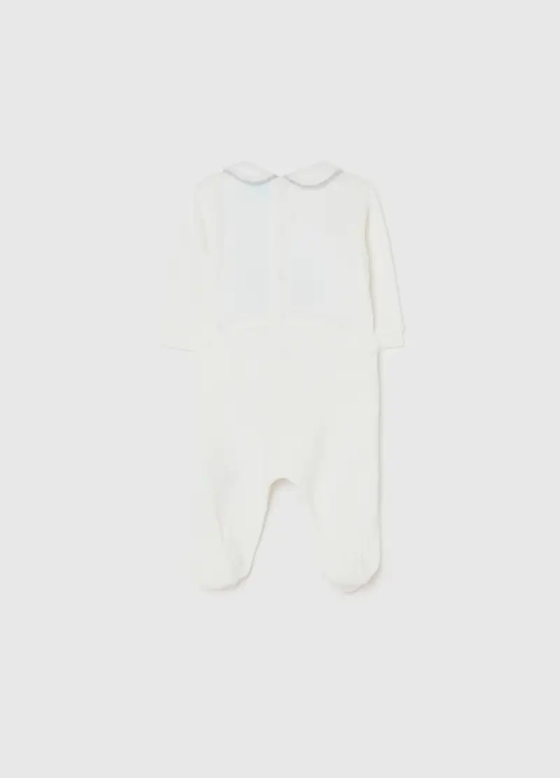 Tutina Bianca Da Neonato In Misto Cotone Con Colletto Rotondo E Stampe, Unisex, Bianco miniatura 2