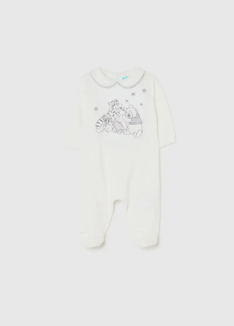 Tutina Bianca Da Neonato In Misto Cotone Con Colletto Rotondo E Stampe, Unisex, Bianco