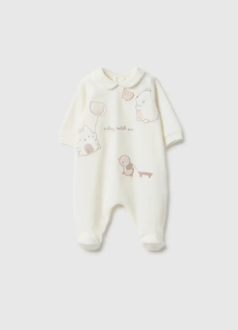 Tutina Bianca Da Neonato In Misto Cotone Regular Fit Con Ricami, Unisex, Bianco