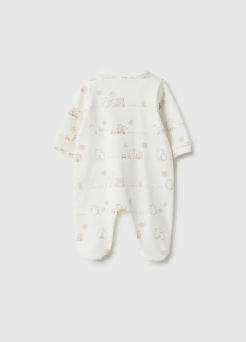 Tutina Bianca Da Neonato In Puro Cotone Con Maniche Lunghe E Ricami, Unisex, Bianco miniatura 2