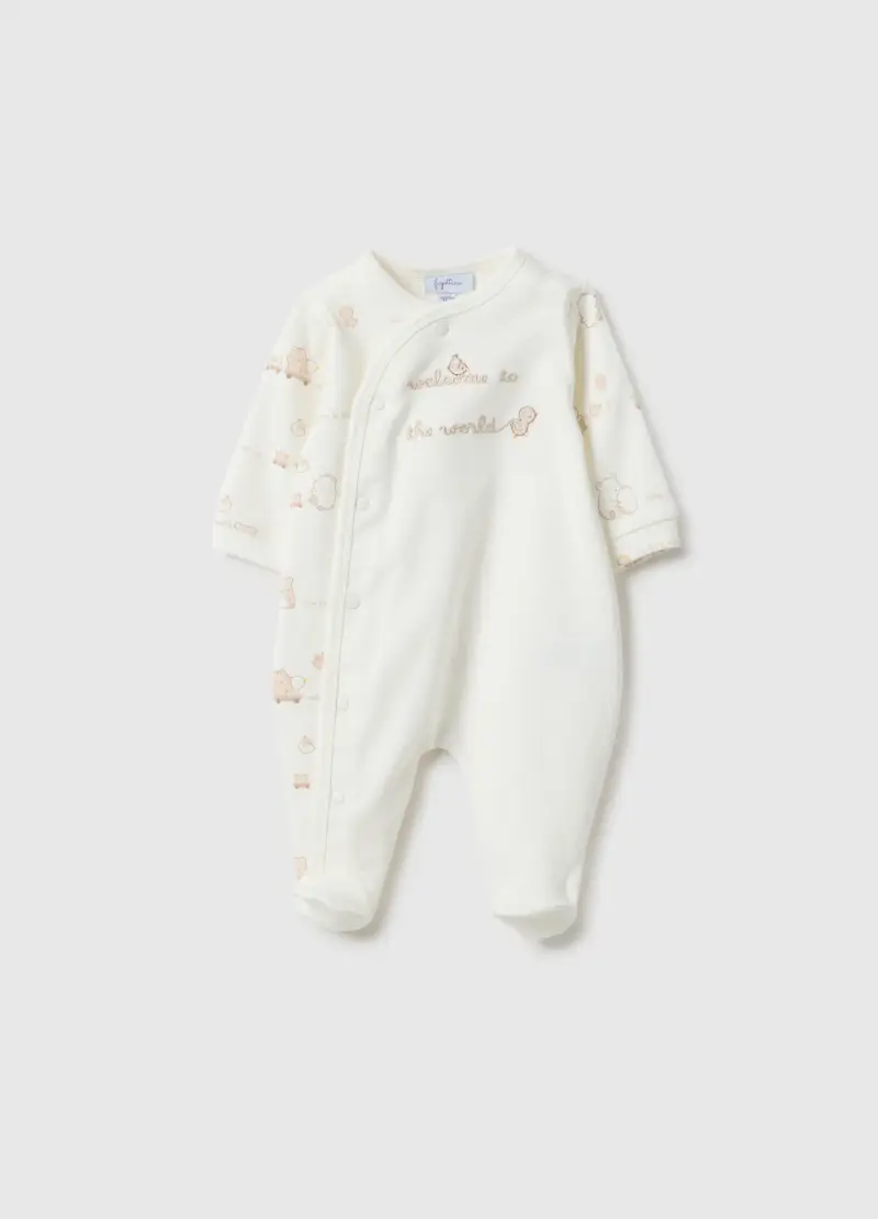 Tutina Bianca Da Neonato In Puro Cotone Con Maniche Lunghe E Ricami, Unisex, Bianco
