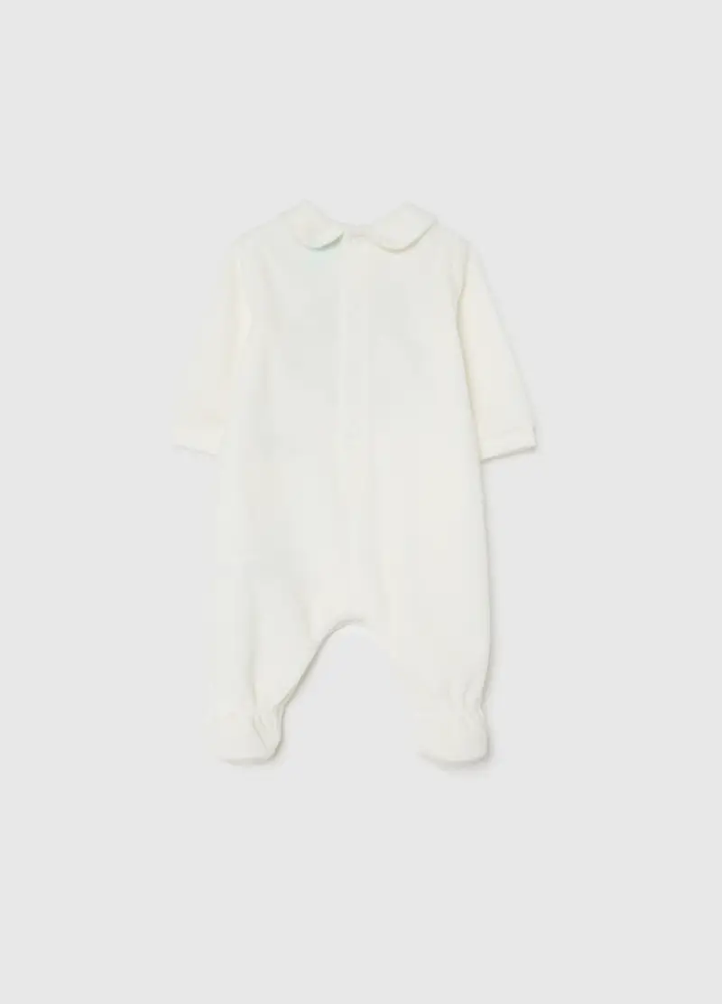 Tutina Bianca In Misto Cotone Con Ricamo, Unisex, Bianco miniatura 2