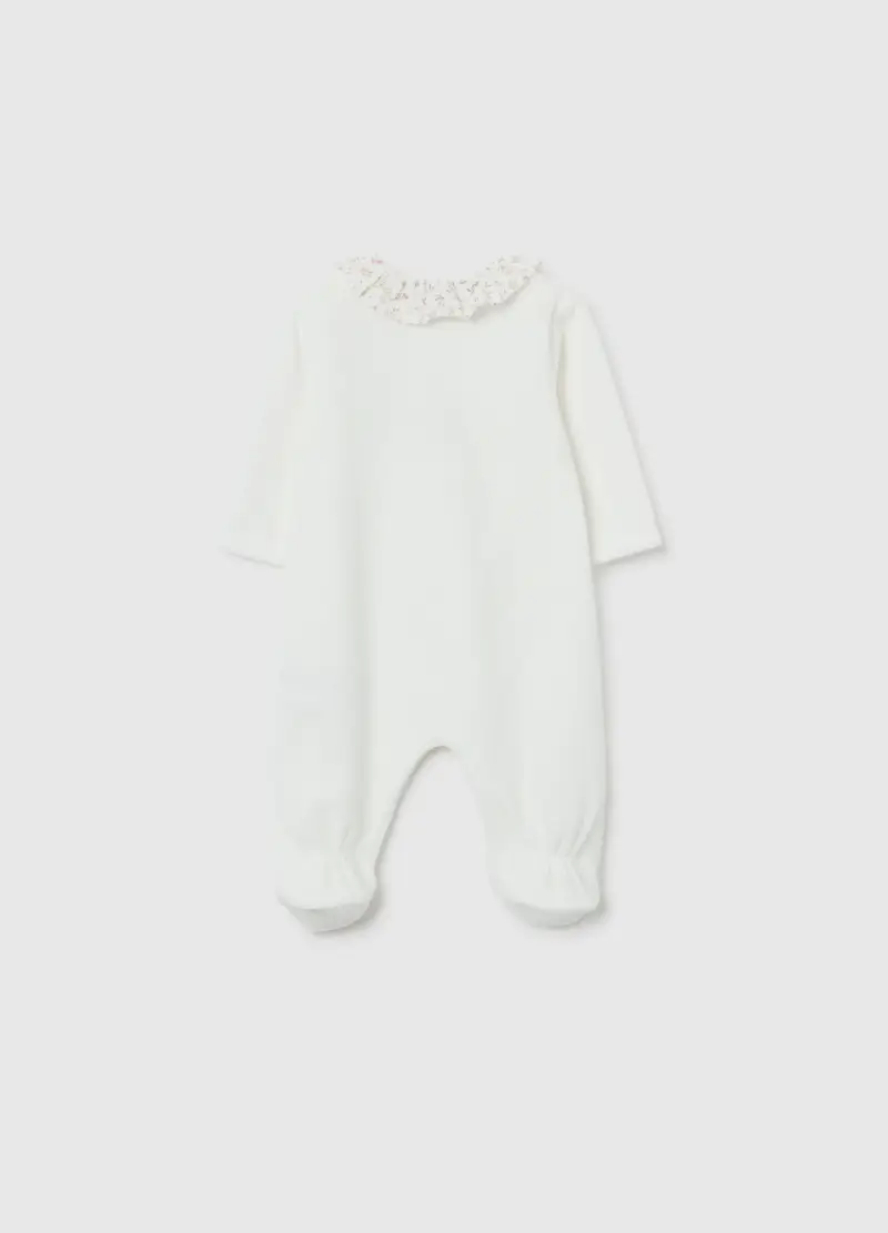 Tutina Bianca In Velour Con Colletto A Volant, Neonata, Bianco miniatura 2
