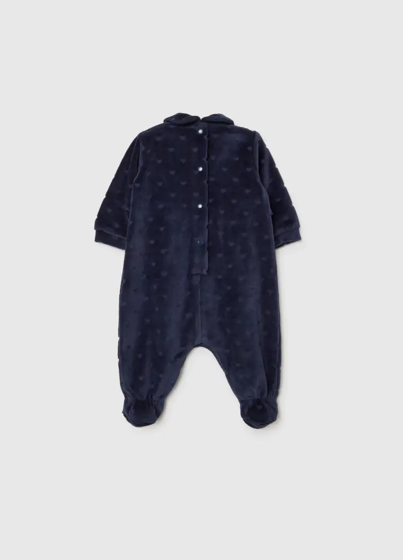 Tutina Blu Da Neonata In Misto Cotone Vellutato Con Cuoricini, Blu miniatura 2