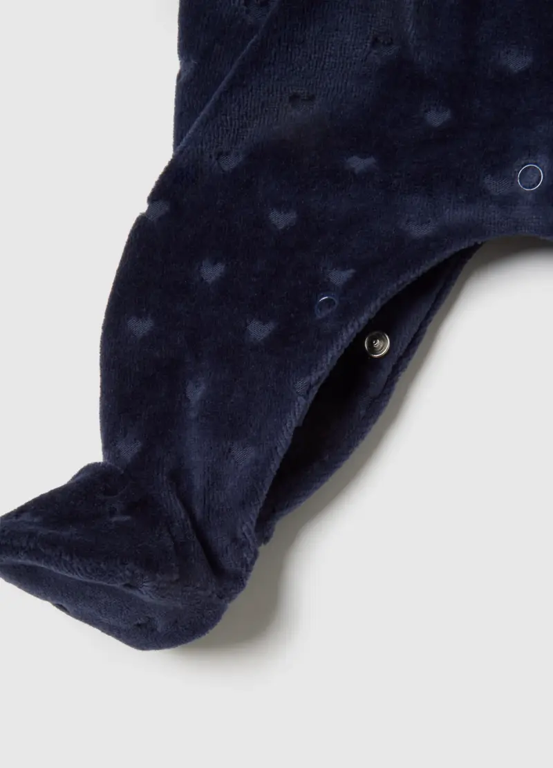 Tutina Blu Da Neonata In Misto Cotone Vellutato Con Cuoricini, Blu miniatura 3