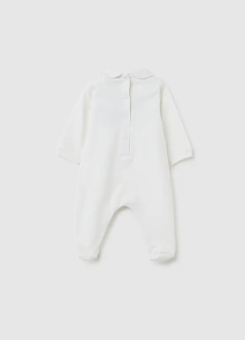 Tutina Da Bambino In Puro Cotone Bianca Con Ricamo, Unisex, Bianco miniatura 2