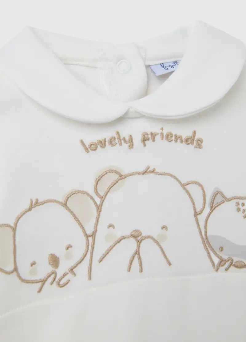 Tutina Da Bambino In Puro Cotone Bianca Con Ricamo, Unisex, Bianco miniatura 3