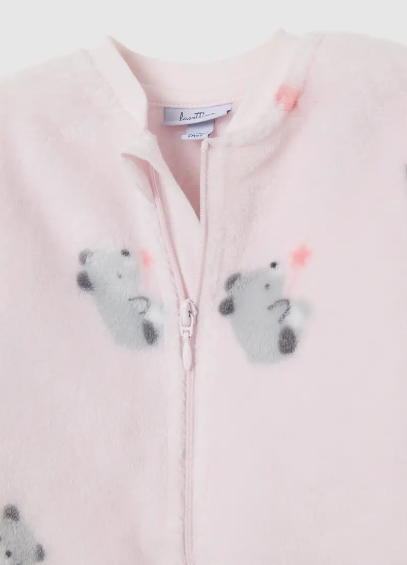 Tutina Da Neonata In Coral Fleece Rosa Con Zip E Maniche Lunghe, Rosa miniatura 3