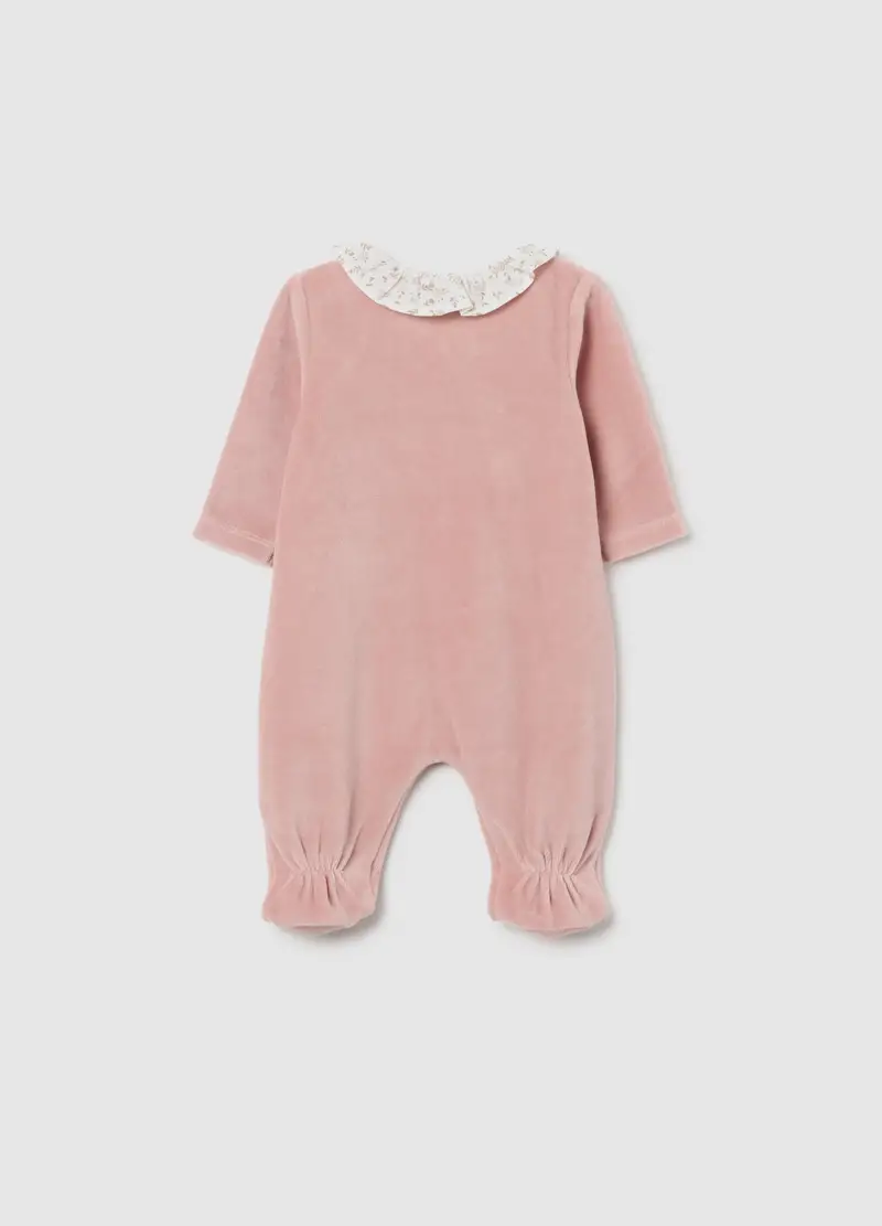 Tutina Da Neonata In Misto Cotone Rosa Con Colletto, Rosa miniatura 2