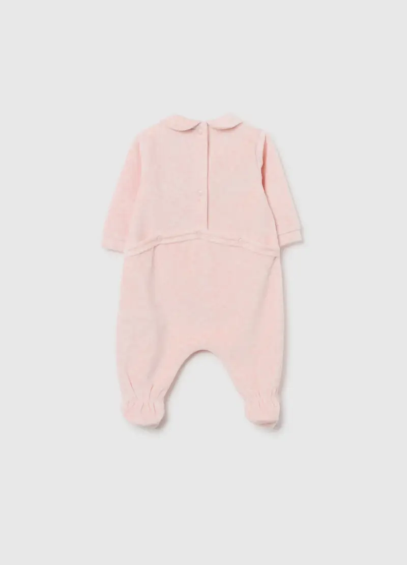 Tutina Da Neonata In Velour Rosa Con Colletto Classico, Rosa miniatura 2