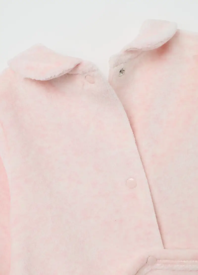 Tutina Da Neonata In Velour Rosa Con Colletto Classico, Rosa miniatura 3