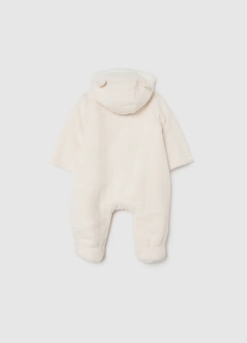 , Tutina Da Neonato Beige Con Cappuccio E Zip, Unisex, Beige miniatura 2