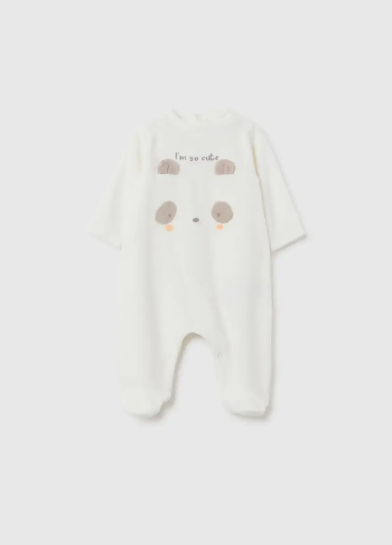 Tutina Da Neonato In Cotone Bianca Con Panda, Unisex, Bianco