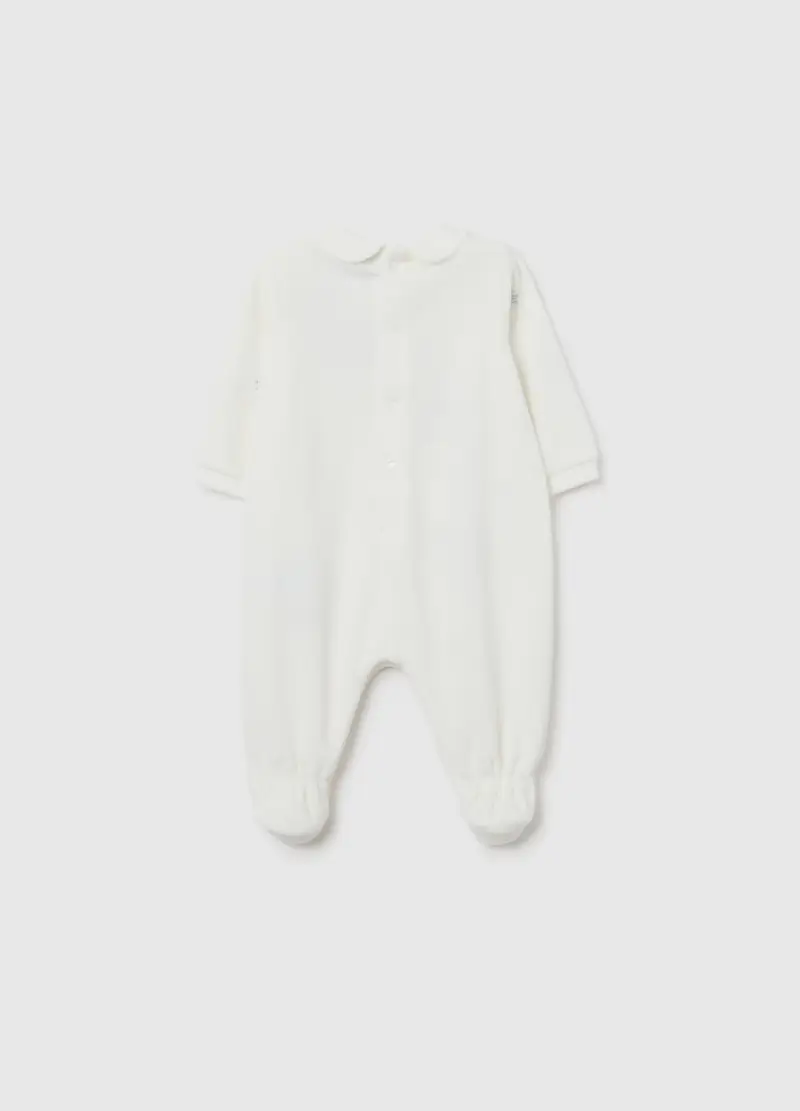 Tutina Da Neonato In Cotone E Velour Bianca Con Bottoni, Bianco miniatura 2