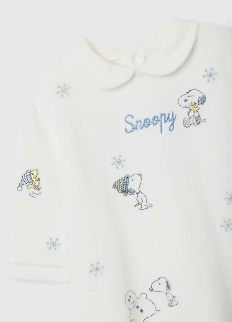 Tutina Da Neonato In Cotone E Velour Bianca Con Bottoni, Bianco miniatura 3