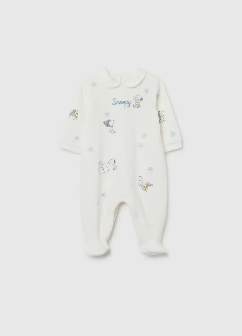 Tutina Da Neonato In Cotone E Velour Bianca Con Bottoni, Bianco