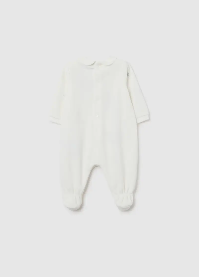 Tutina Da Neonato In Cotone E Velour Bianca Con Bottoni, Bianco miniatura 2