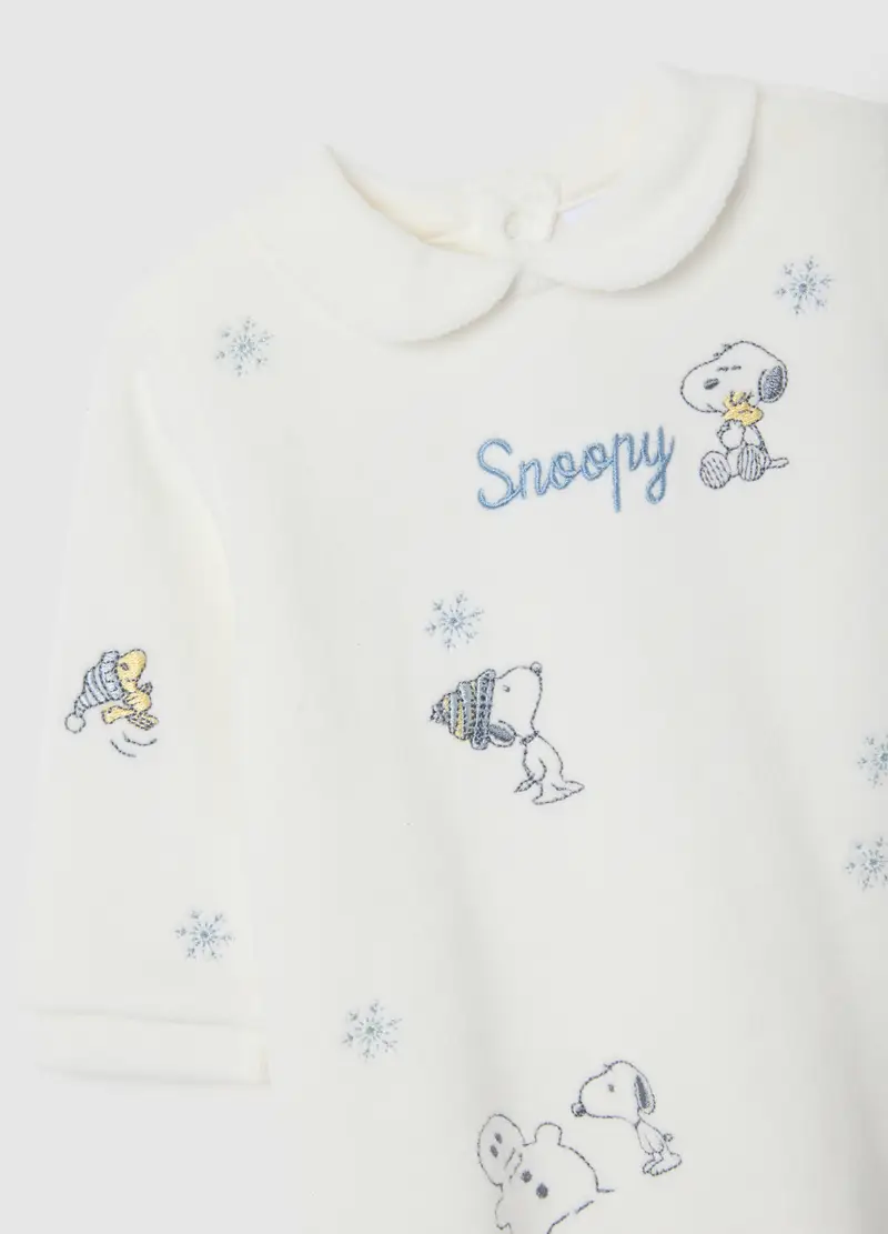 Tutina Da Neonato In Cotone E Velour Bianca Con Bottoni, Bianco miniatura 3