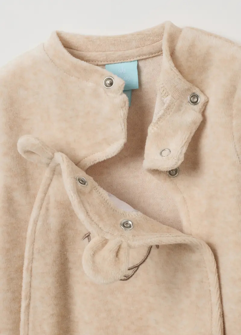 Tutina Da Neonato In Misto Cotone Beige Con Chiusura A Scatto, Unisex, Beige miniatura 3