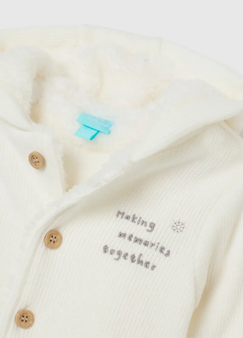 Tutina Da Neonato In Misto Cotone Bianca Con Cappuccio E Bottoni, Unisex, Bianco miniatura 3