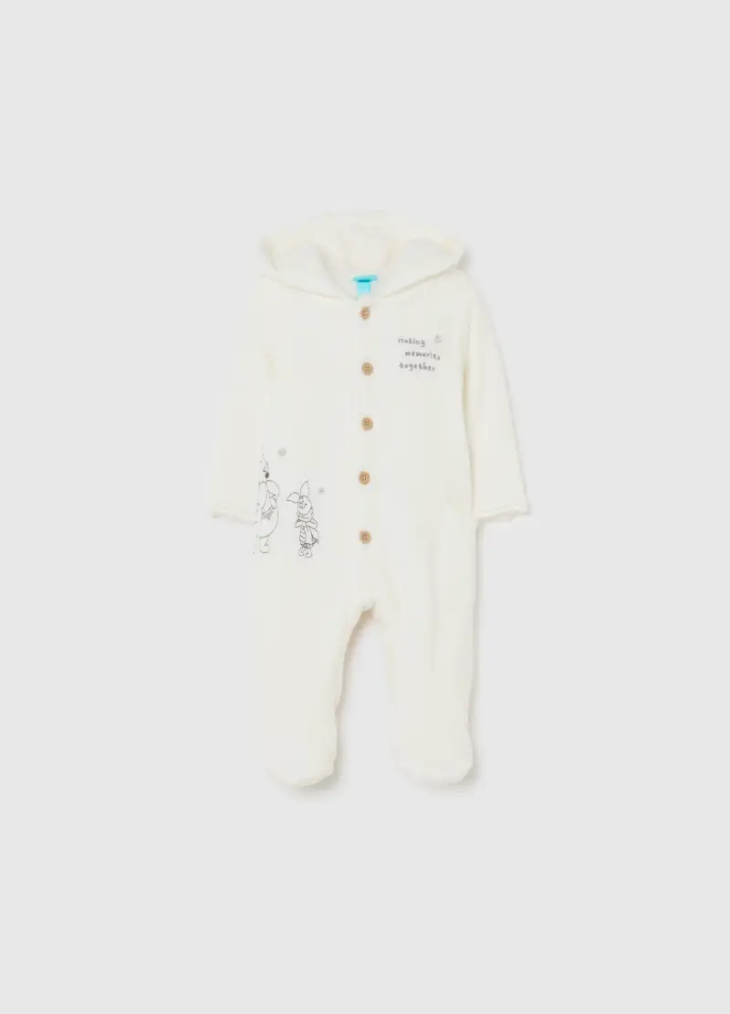 Tutina Da Neonato In Misto Cotone Bianca Con Cappuccio E Bottoni, Unisex, Bianco