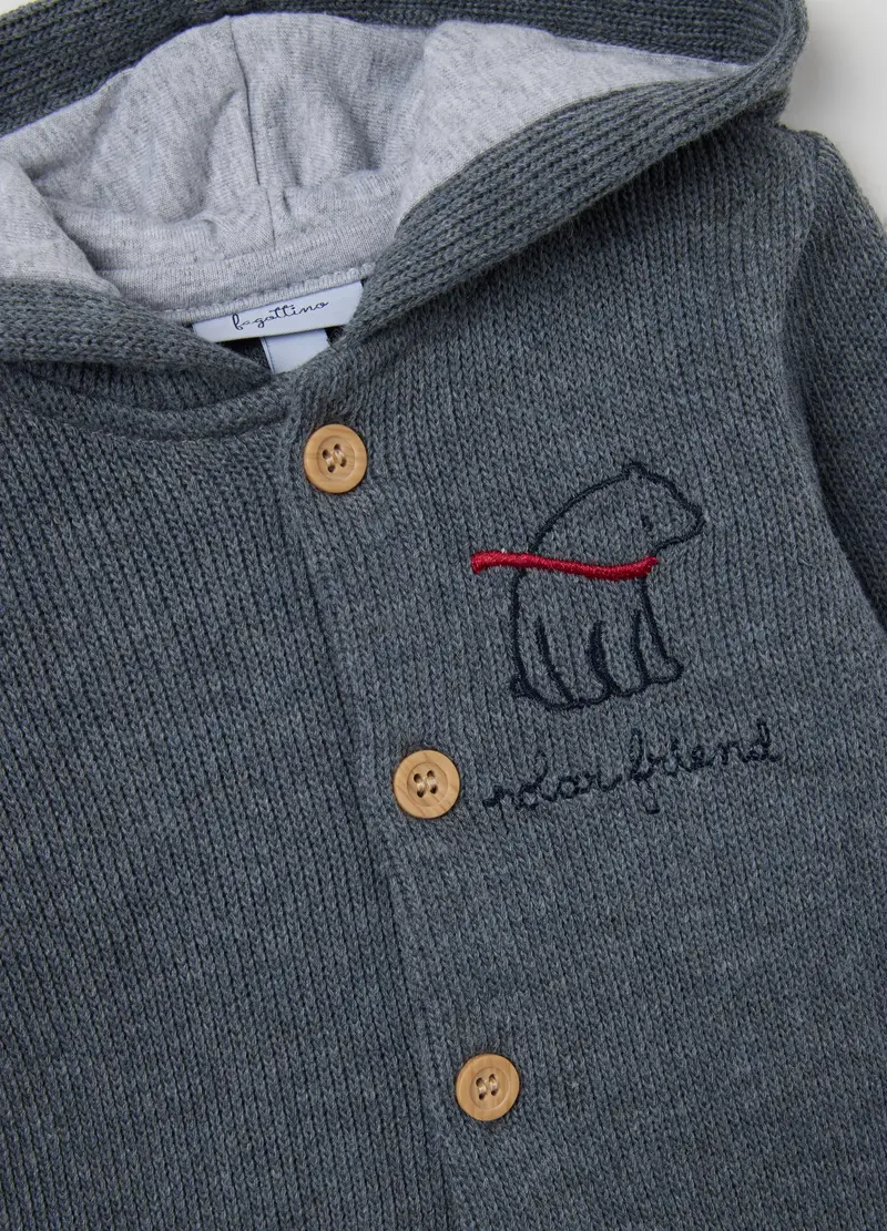 Tutina Da Neonato In Misto Cotone Grigia Con Cappuccio, Grigio miniatura 3