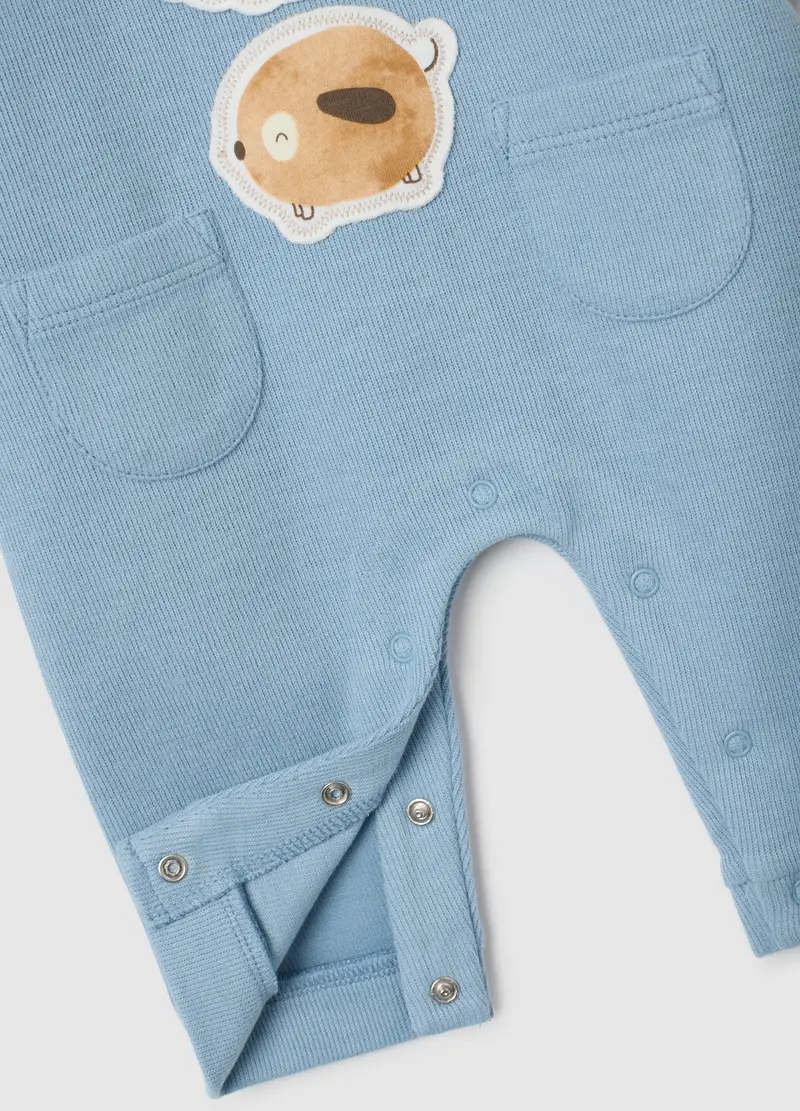 Tutina Da Neonato In Puro Cotone Azzurra, Azzurro miniatura 3