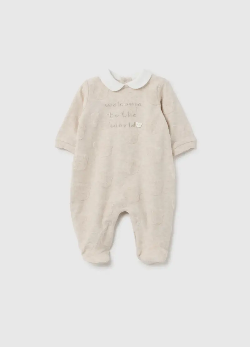 Tutina Da Neonato In Puro Cotone Beige Con Colletto, Unisex, Beige