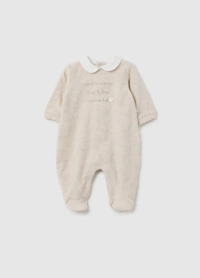 FAGOTTINO, Tutina Da Neonato In Puro Cotone Beige Con Colletto, Unisex, Beige, Taglia: 1-3