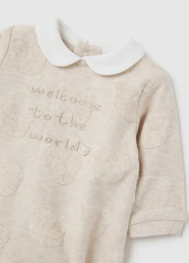 FAGOTTINO, Tutina Da Neonato In Puro Cotone Beige Con Colletto, Unisex, Beige, Taglia: 1-3 miniatura 3