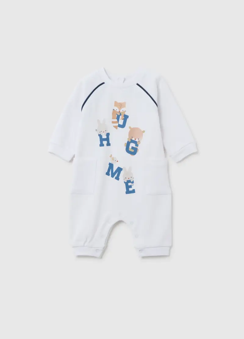 Tutina Da Neonato In Puro Cotone Bianca Con Stampa, Unisex, Bianco