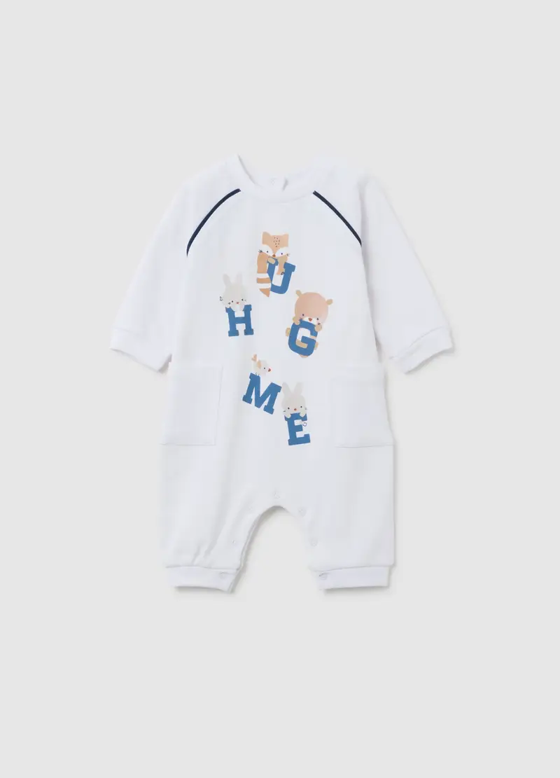 FAGOTTINO, Tutina Da Neonato In Puro Cotone Bianca Con Stampa, Unisex, Bianco, Taglia: 0-1