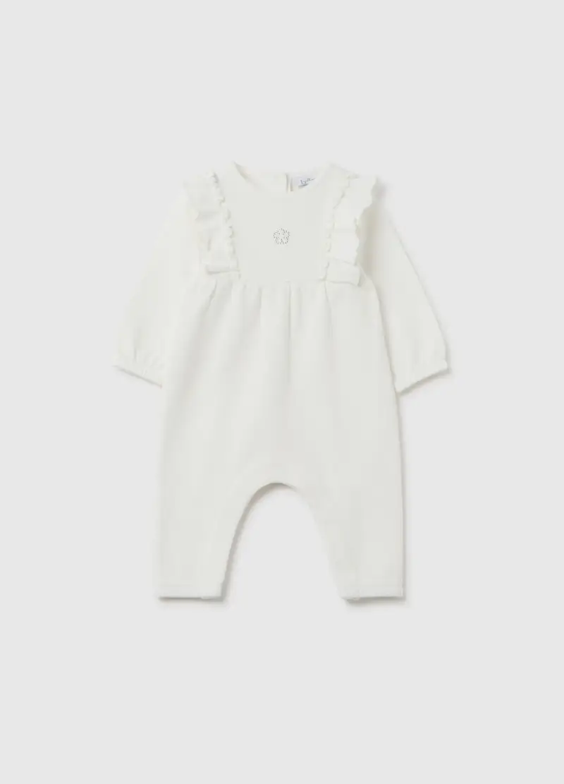 Tutina Da Neonato In Puro Cotone Bianca Con Zip, Neonata, Bianco