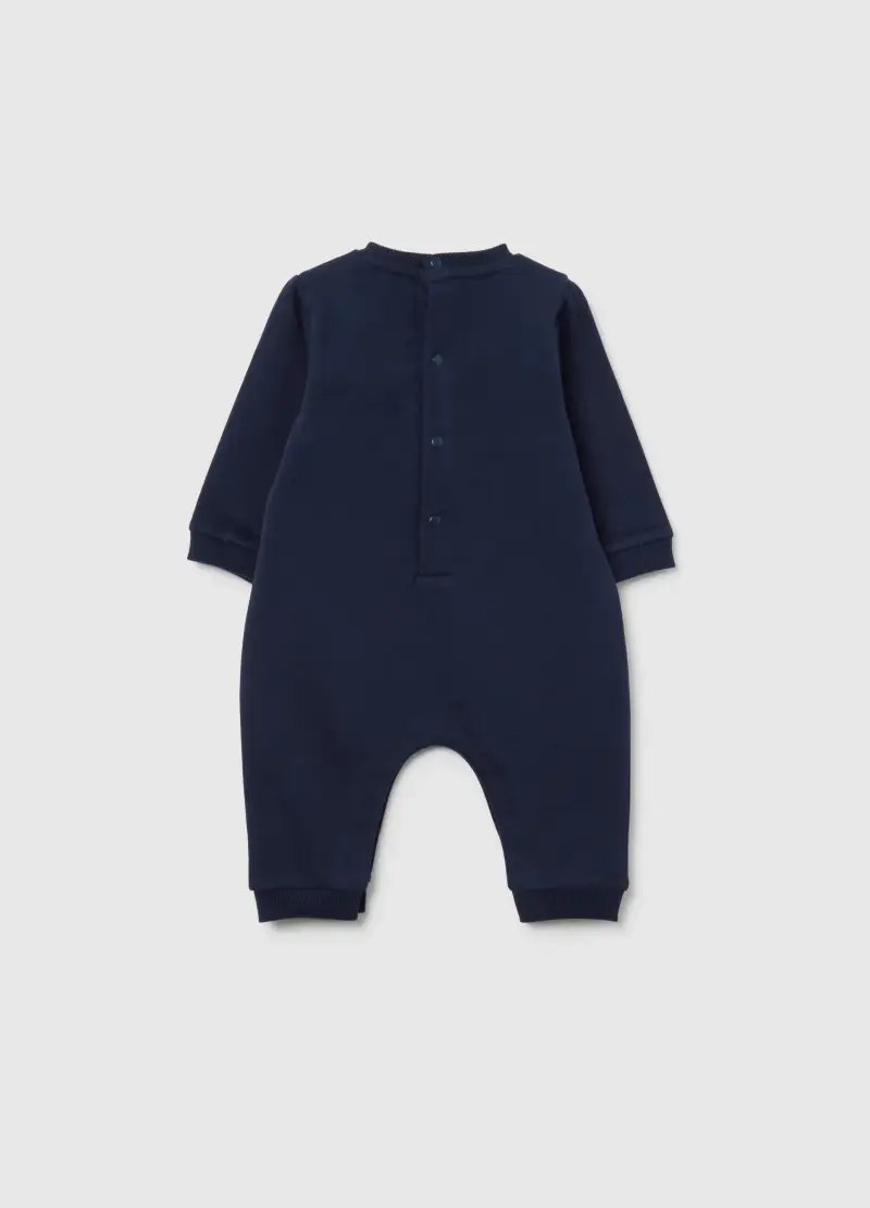 Tutina Da Neonato In Puro Cotone Blu Con Ricamo, Blu miniatura 2