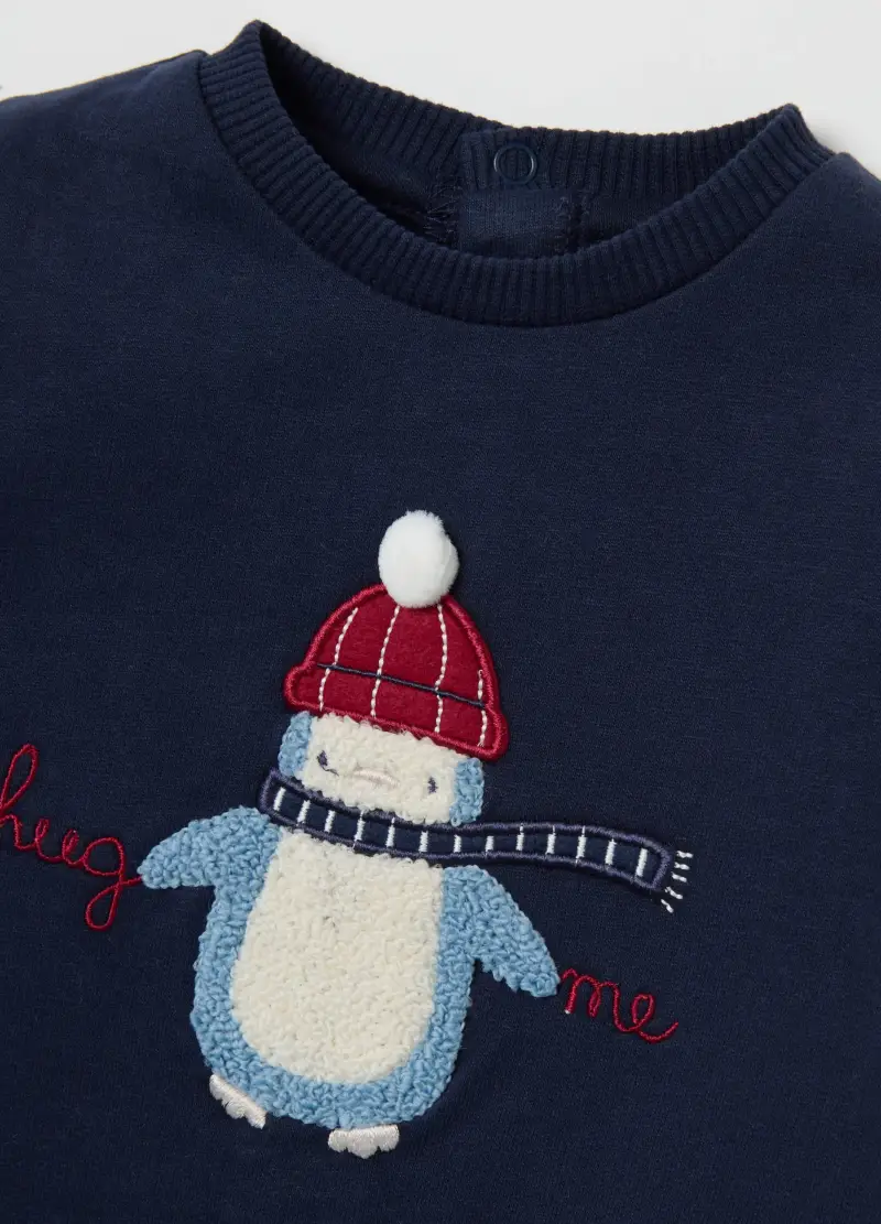 Tutina Da Neonato In Puro Cotone Blu Con Ricamo, Blu miniatura 3