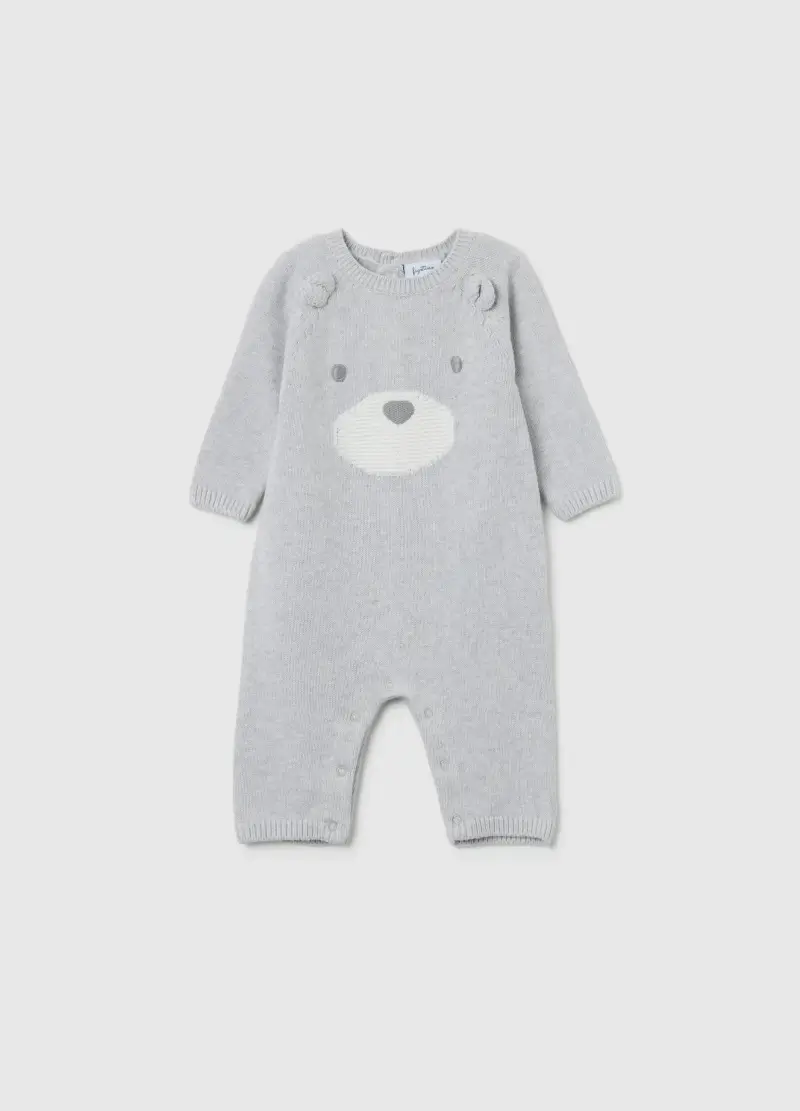 Tutina Da Neonato In Puro Cotone Grigia Con Bottoni, Unisex, Grigio