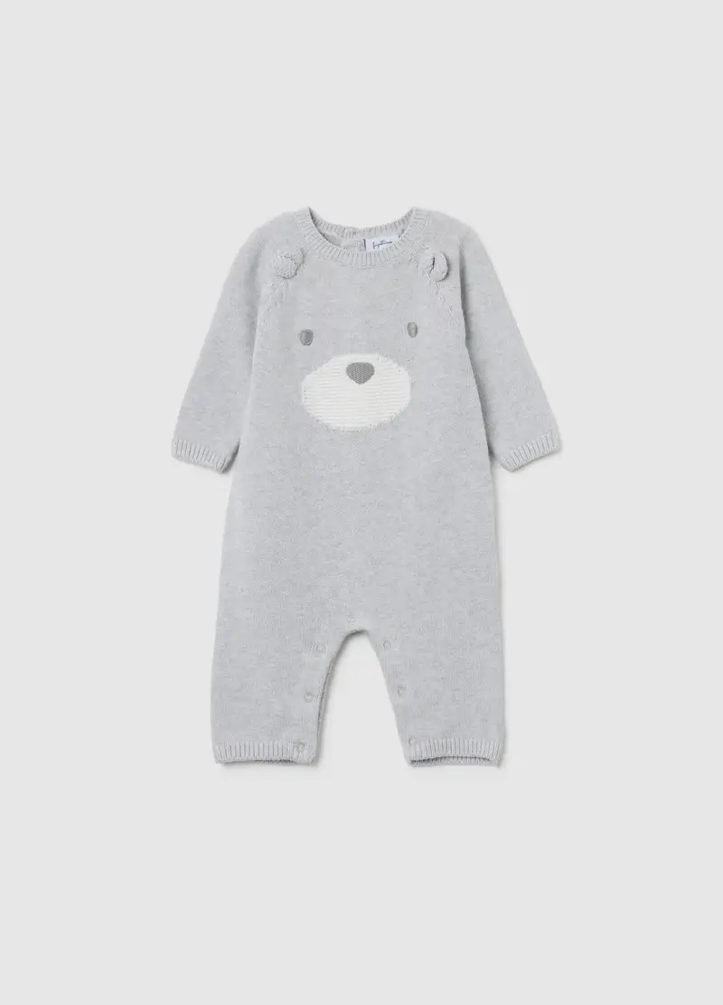 Tutina Da Neonato In Puro Cotone Grigia Con Bottoni, Unisex, Grigio