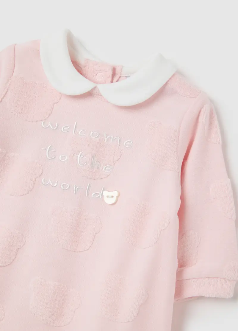 Tutina Da Neonato In Puro Cotone Rosa Con Colletto, Unisex, Rosa miniatura 3