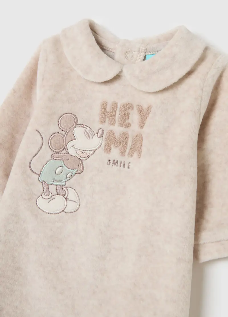 Tutina Da Neonato In Velour Beige Con Colletto Classico, Beige miniatura 3